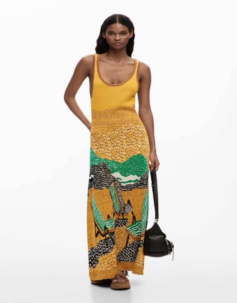 Desigual Jacquard strap dress in yellow