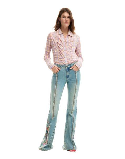 Desigual Jeans – Hose in Blau mit Ziernaht und Blumenstickerei - view 1