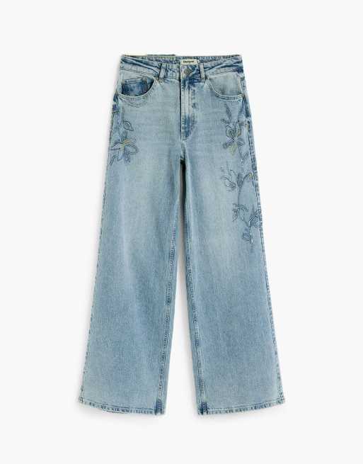 Desigual jeans met wijde pijpen in blauw, 4 van 4