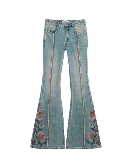 Desigual Jeans trousers with flower topstitching in blue, 4 of 4