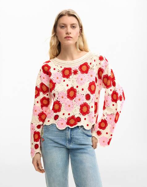 Desigual - Jersey blanco con estampado de flores de croché - view 1
