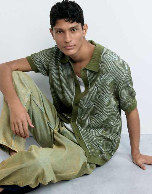 Desigual - Jersey verde con cuello tipo polo de punto