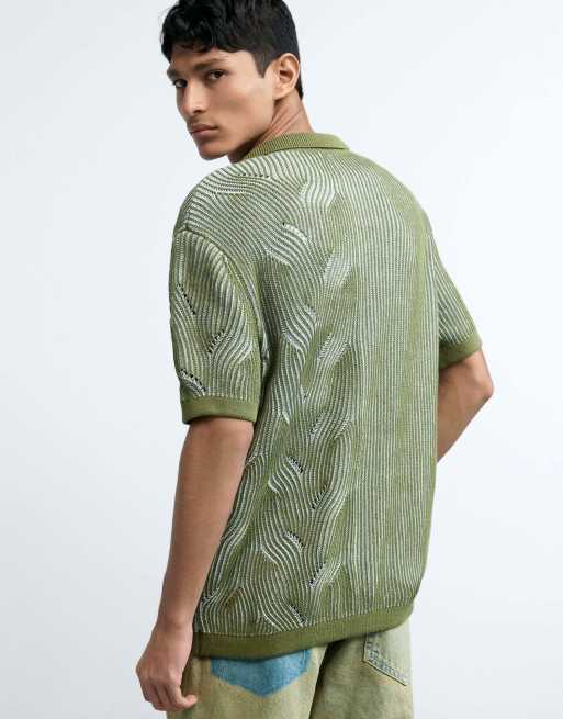 Desigual - Jersey verde con cuello tipo polo de punto, 2 de 4