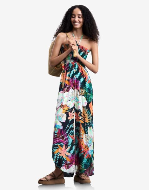 Desigual – Jumpsuit in Schwarz mit tropischem Muster - view 1