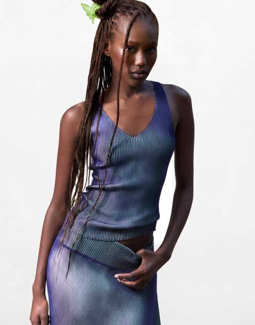 Desigual jupe longue en maille irisée bleue, 2 de 4