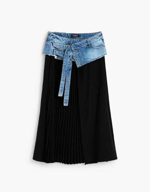 Desigual jupe longue plissée en jean bleue, 4 de 4