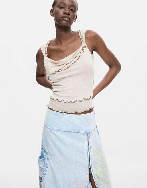 Desigual jupe midi en jean bleue, 3 de 4