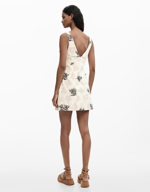 Desigual - Jurk met bandjes en geborduurde takken in wit, 2 van 4