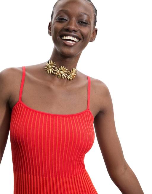 Desigual - Jurk van 100% katoen met bandjes in rood, 3 van 4