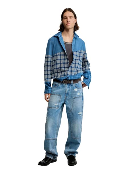 Desigual – Kariertes Patchwork-Hemd in Blau - view 1