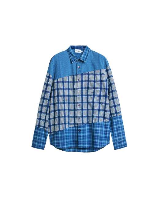 Desigual – Kariertes Patchwork-Hemd in Blau, 4 von 4