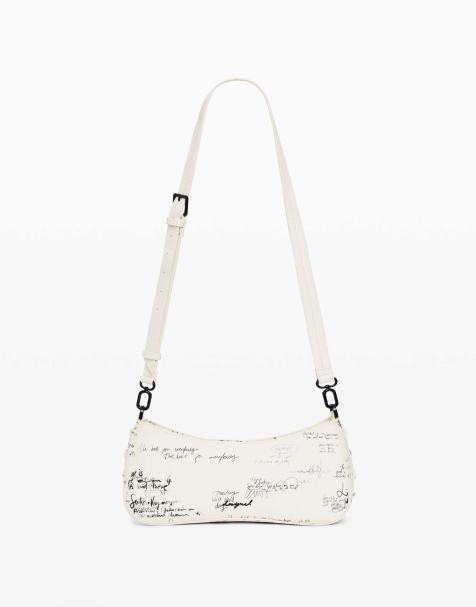 Desigual – Kleine Tasche in Weiß mit geflochtener Struktur und Schriftzügen - view 1
