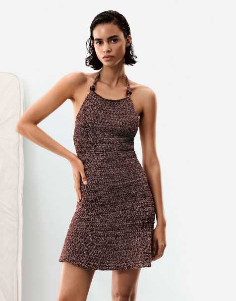 Desigual Knitted strappy dress in brown - view 1