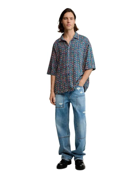 Desigual Kurzarmhemd mit Stickerei in Blau - view 1