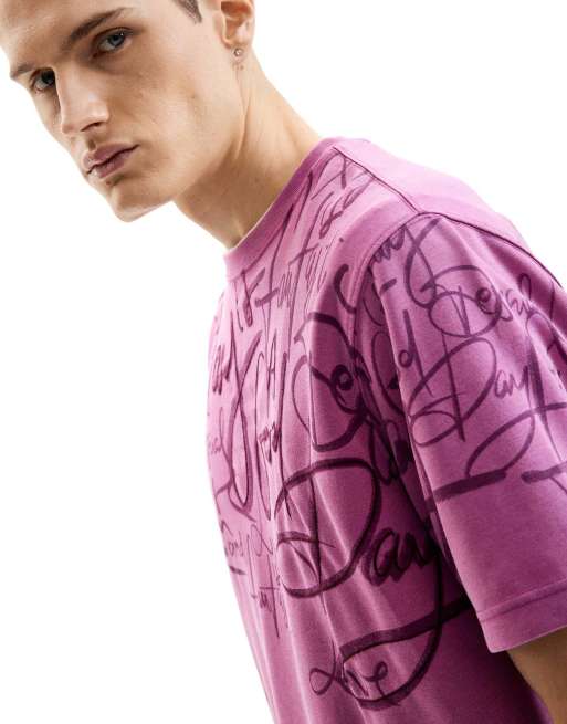 Desigual – Kurzärmliges T-Shirt in Lila mit Schriftzug, 3 von 4