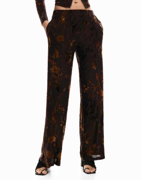 Desigual – Lange, beflockte Hose in Braun - view 1