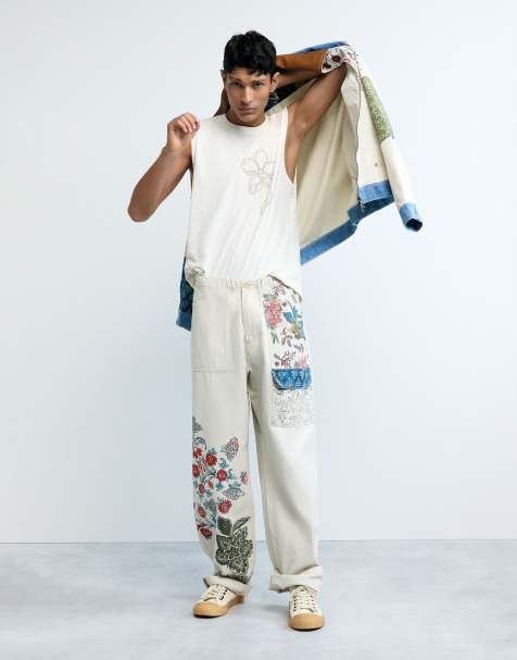 Desigual - Lange broek met bloemenprint in wit - view 1