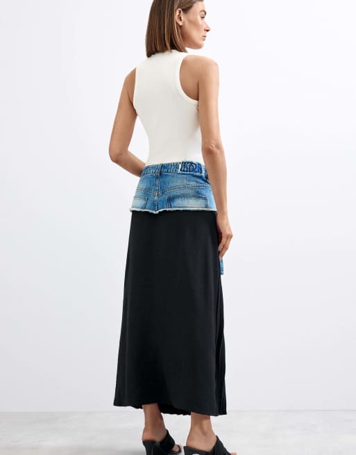 Desigual lange geplooide denimrok in blauw, 2 van 4