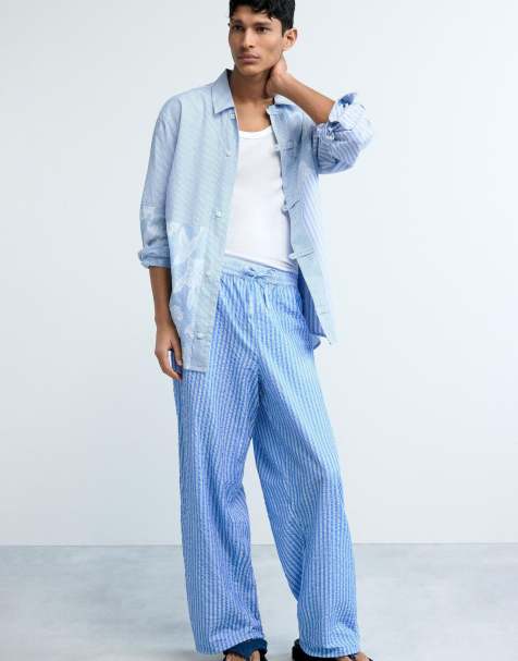 Desigual - Lange gestreepte broek in blauw - view 1