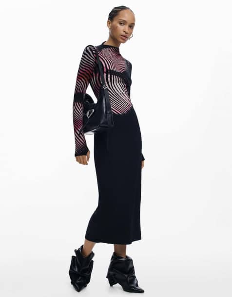 Desigual - Lange jurk met golvend motief in zwart - view 1
