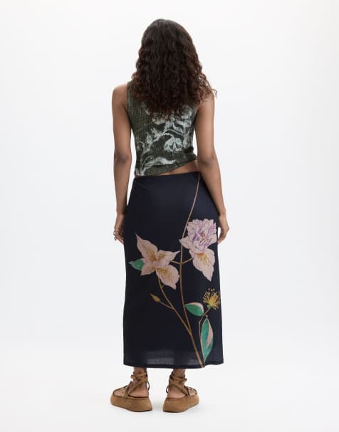 Desigual – Langer Rock in Schwarz mit Print - view 1