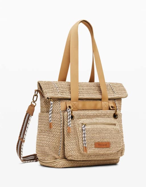 Desigual Large modular raffia backpack in beige, 2 of 4