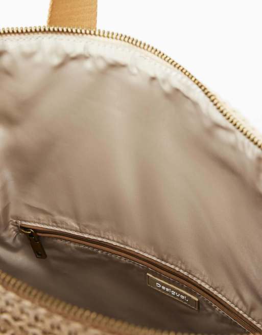 Desigual Large modular raffia backpack in beige, 4 of 4