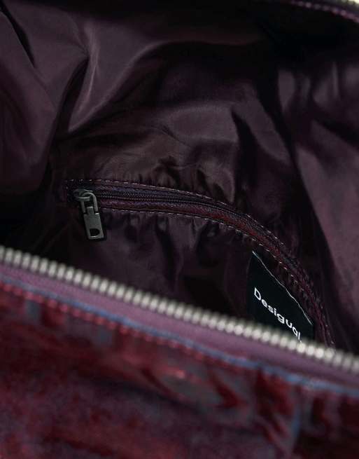 Desigual Large multi-position backpack in velvet denim in red, 4 of 4
