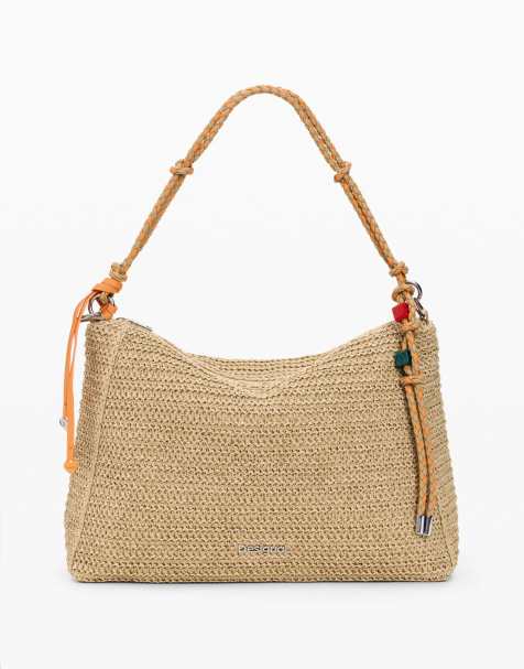 Desigual Large raffia charms bag in beige - view 1