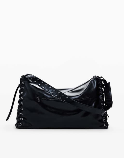 Desigual Large shiny braided bag in black, 3 of 4