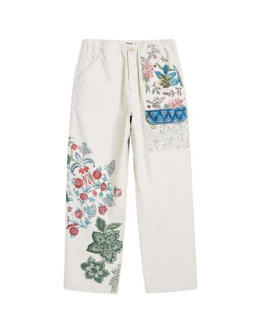 Desigual Long floral trousers in white, 4 of 4