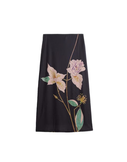 Desigual Long printed skirt in black, 4 of 4