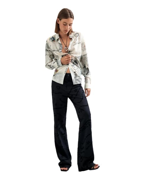 Desigual Long printed trousers in black