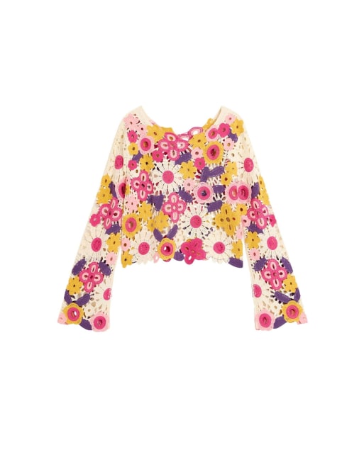Desigual - Maglione all'uncinetto bianco multicolore, 4 di 4