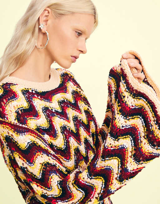 Desigual - Maglione all'uncinetto multicolore a zig-zag