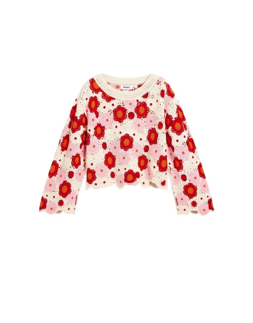 Desigual - Maglione bianco a fiori all'uncinetto, 4 di 4
