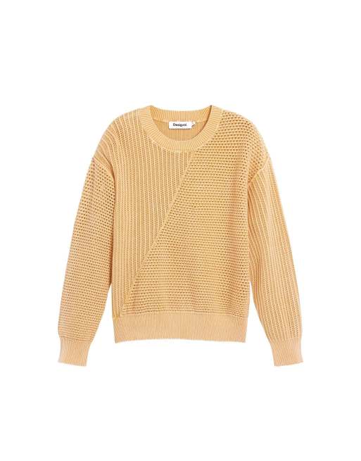 Desigual - Maglione lavorato basic giallo, 4 di 4