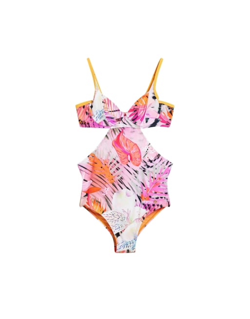 Desigual - Maillot 1 pièce à imprimé tropical - Jaune, 4 de 4