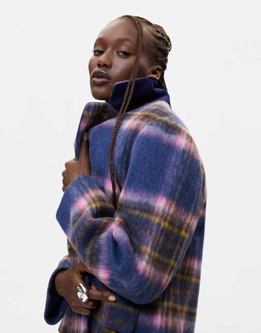 Desigual manteau long à carreaux en laine bleu, 2 de 4
