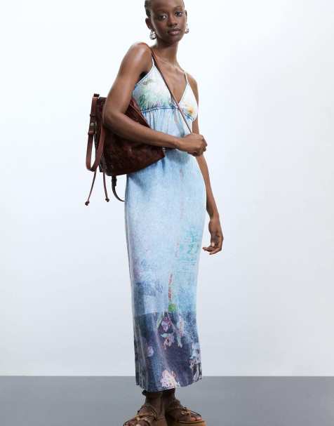 Desigual Maxi denim strappy dress in blue - view 1