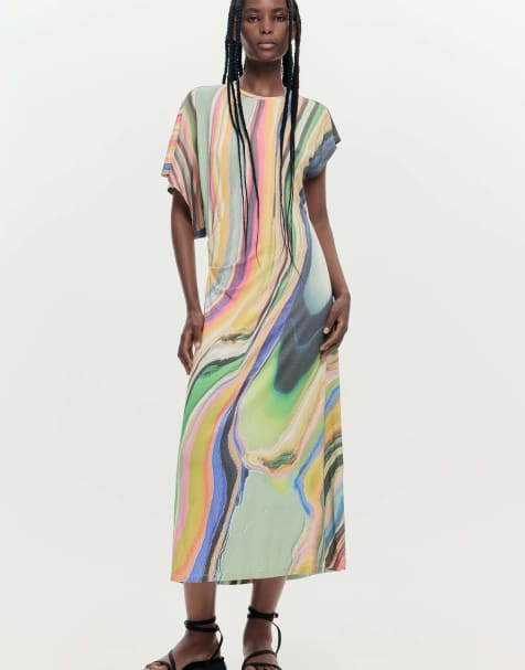 Desigual - Maxi jurk met golvende print in groen - view 1