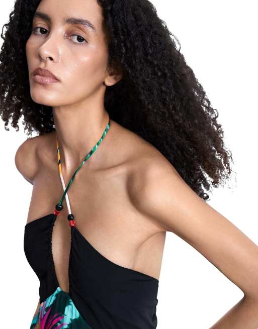 Desigual - Maxi-jurk met tropische print in zwart, 3 van 4