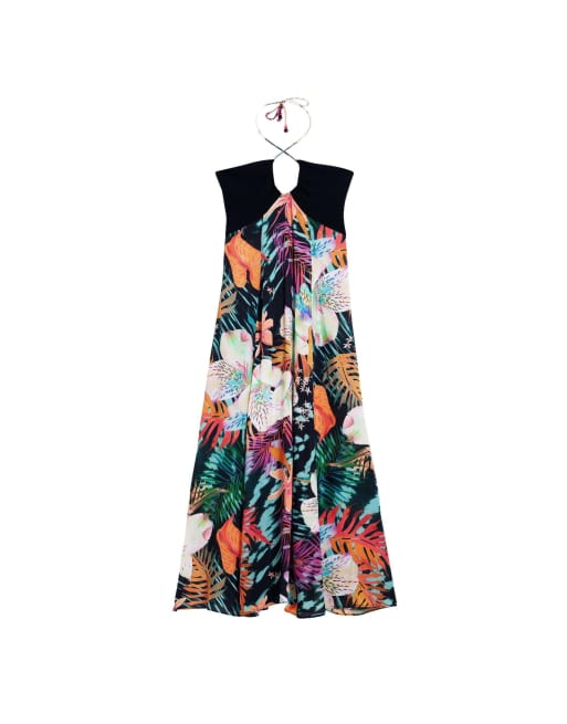 Desigual - Maxi-jurk met tropische print in zwart, 4 van 4