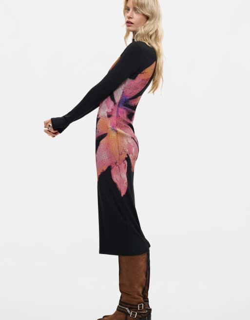 Desigual Maxi sleeve flower dress in black, 2 of 2