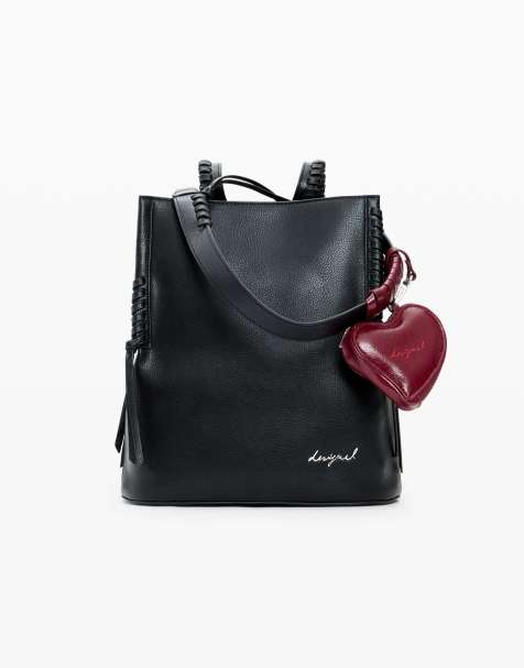 Desigual Medium backpack charm heart in black - view 1