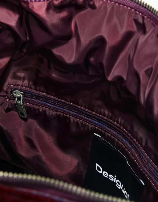 Desigual Medium multi-position denim velvet backpack in red, 4 of 4