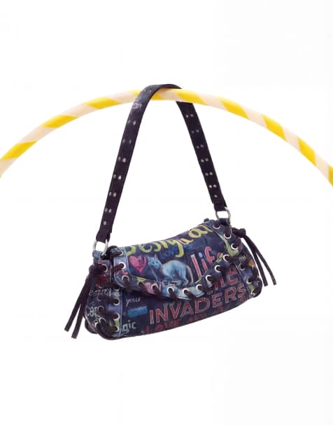 Desigual - Medium tas met graffiti print in zwart - view 1