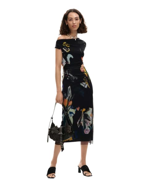 Desigual Midi collage dress in black - view 1