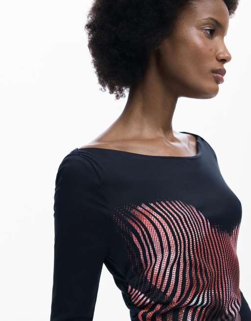 Desigual - Midi-jurk met gepixeleerde print in zwart, 4 van 4
