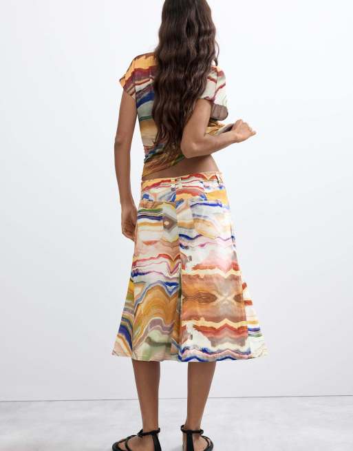 Desigual Midirock mit Print in Gelb, 2 von 4